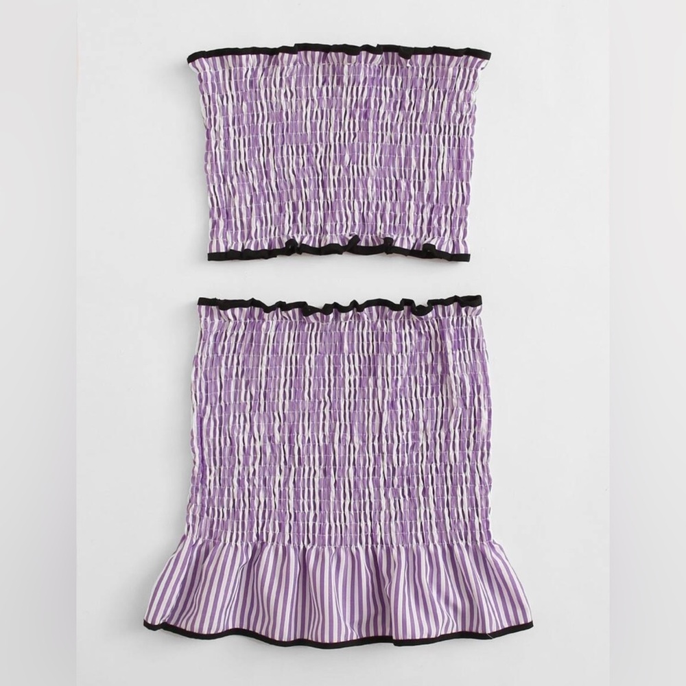 Two piece Purple and White Smocked Skirt and Top Set